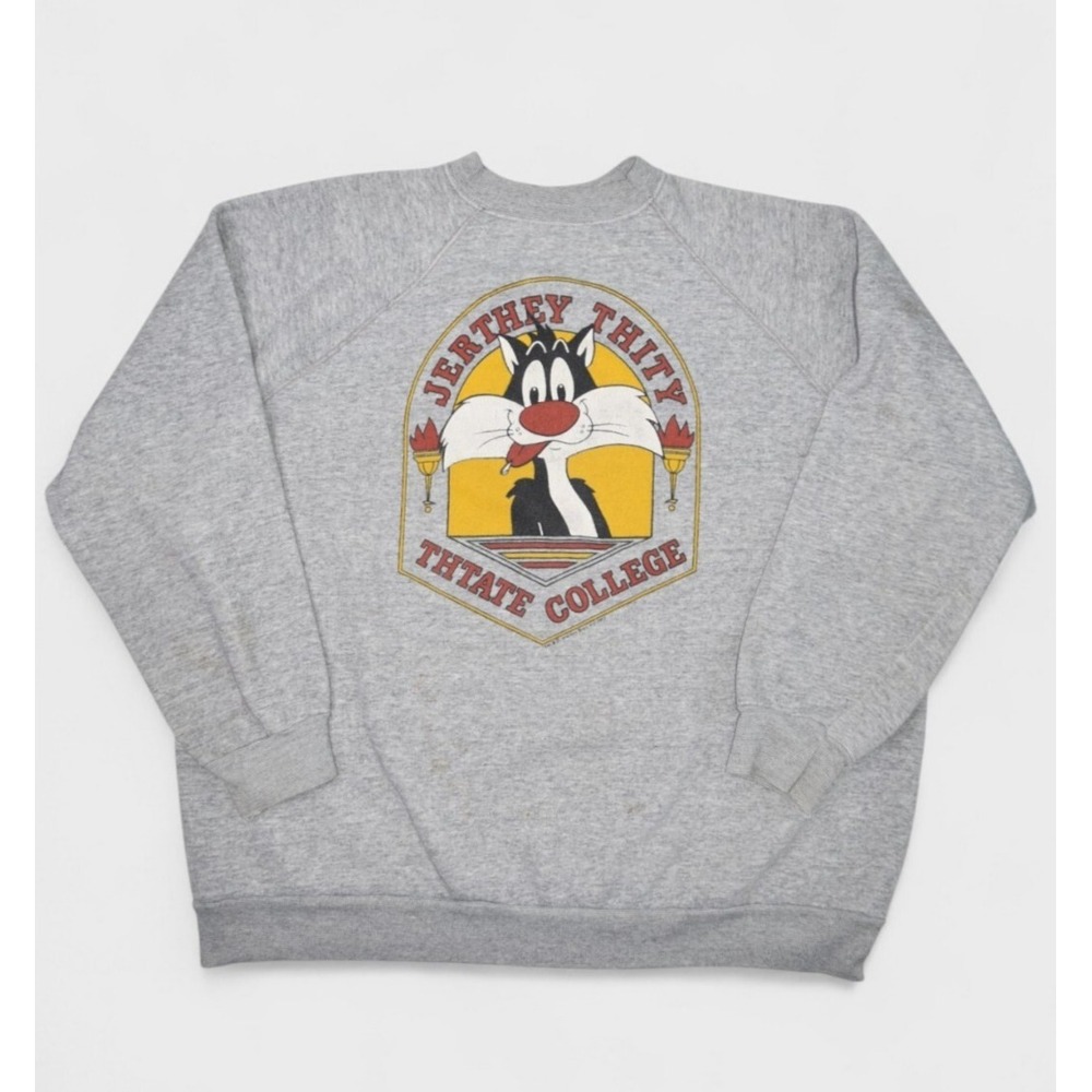 Vintage Sylvester Cat Sweatshirt XL 70s Raglan Crewneck Looney Tunes College